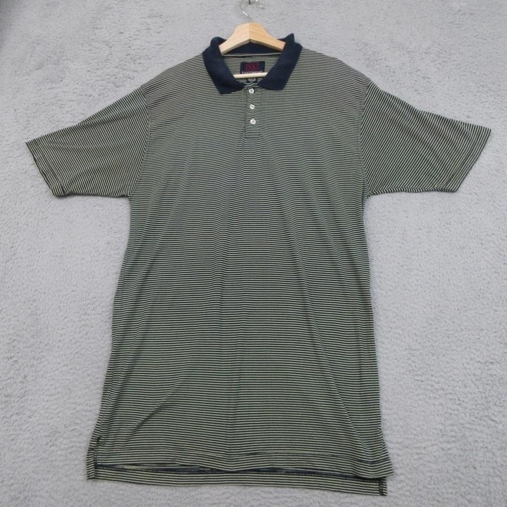 1883 Lucchese Polo Shirt Mens Large Navy Yellow Striped Short Sleeve 00s Casual